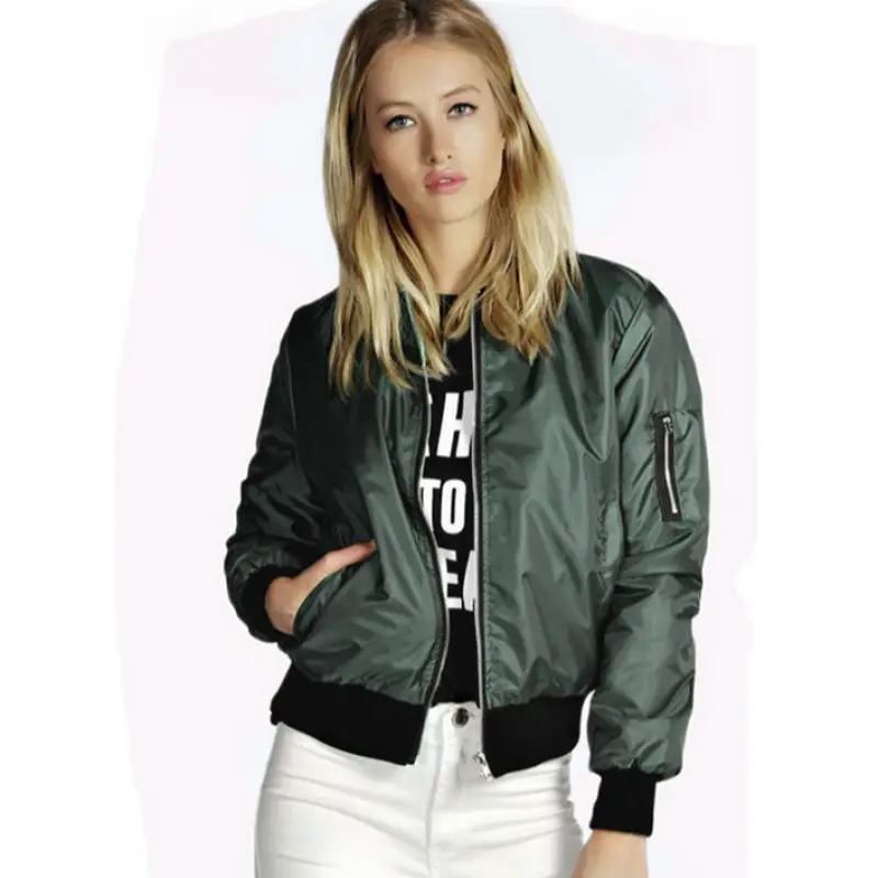 Women Bomber Jacket Black White Print Slim Fit - Image 3