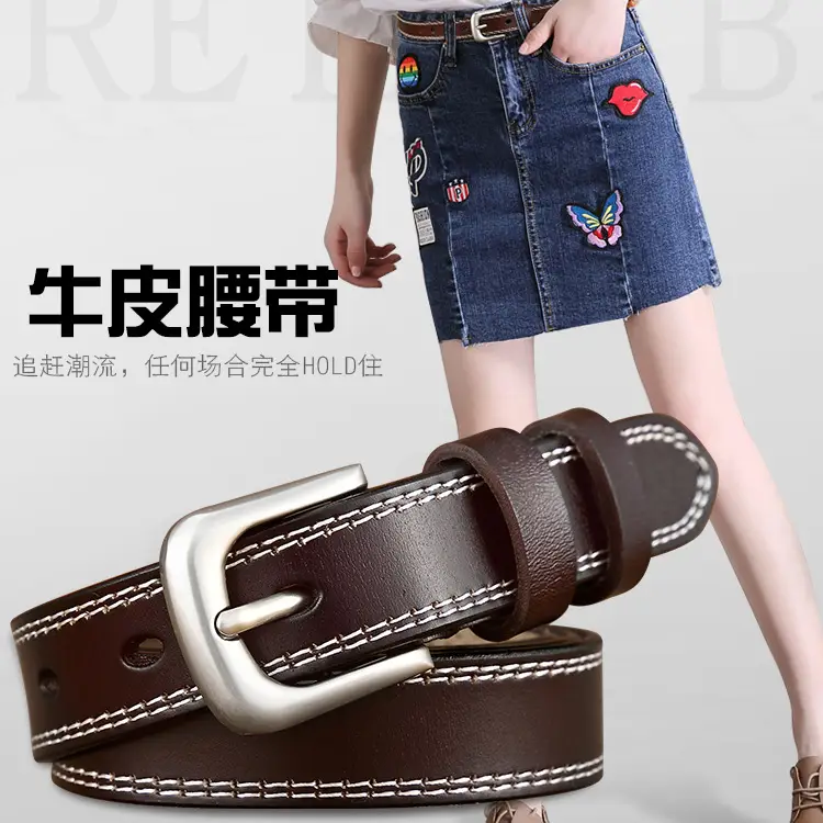 Women's Retro Genuine Leather Belt with Silver Buckle - Image 6