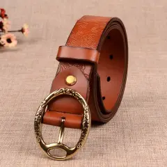 Women's Retro Genuine Leather Belt with Silver Buckle — feature 11