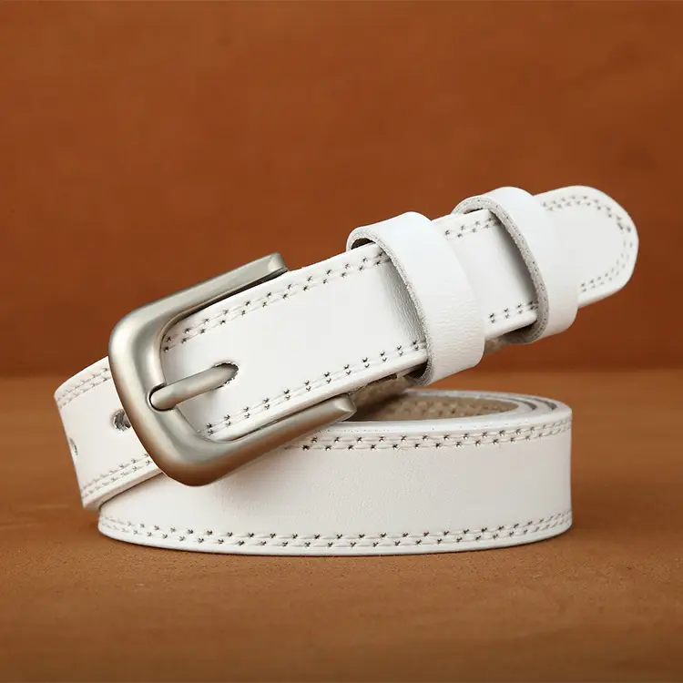 Women's Retro Genuine Leather Belt with Silver Buckle - Image 2