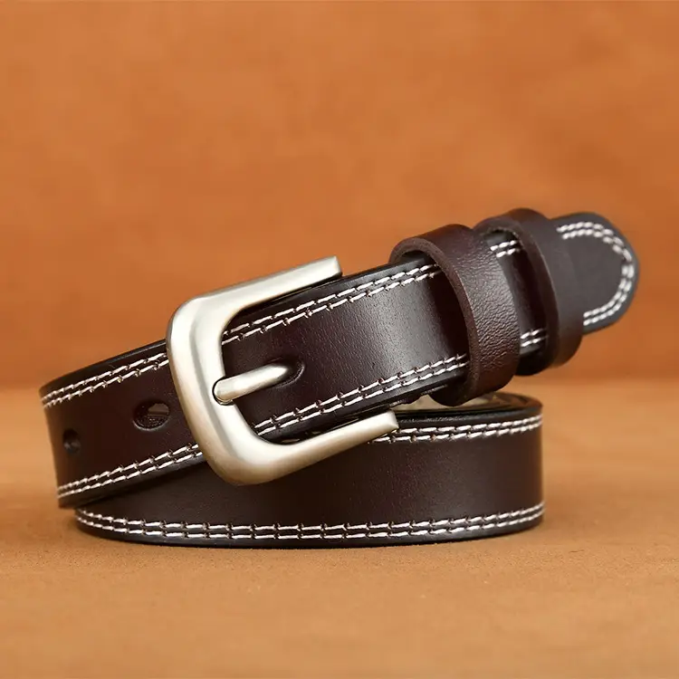 Women's Retro Genuine Leather Belt with Silver Buckle - Image 3