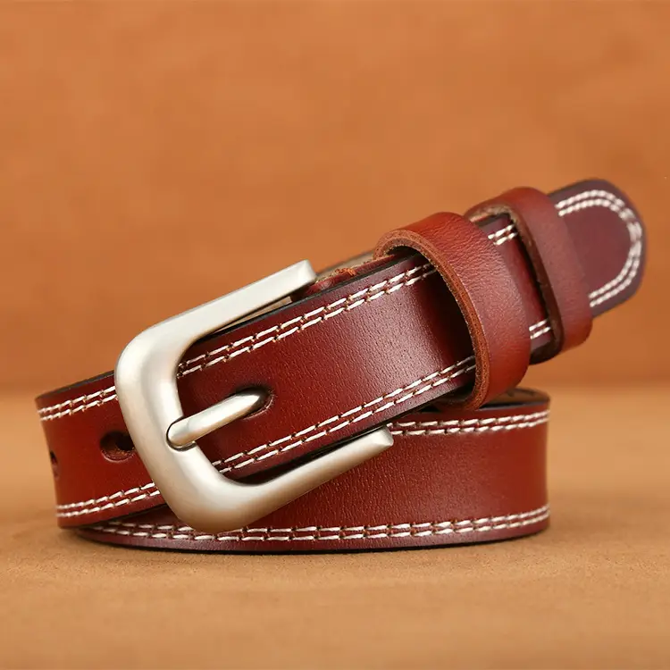 Women's Retro Genuine Leather Belt with Silver Buckle - Image 5