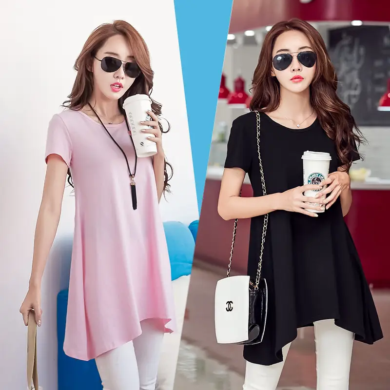 2023 Summer Cotton T-Shirt Women Large Irregular Swing - Image 10