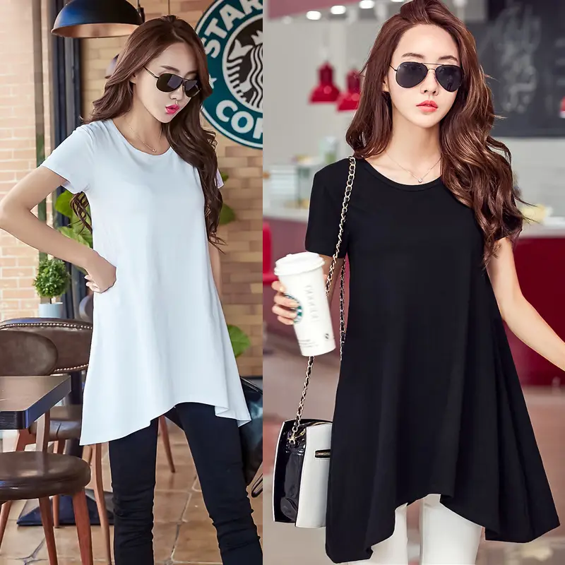 2023 Summer Cotton T-Shirt Women Large Irregular Swing - Image 11