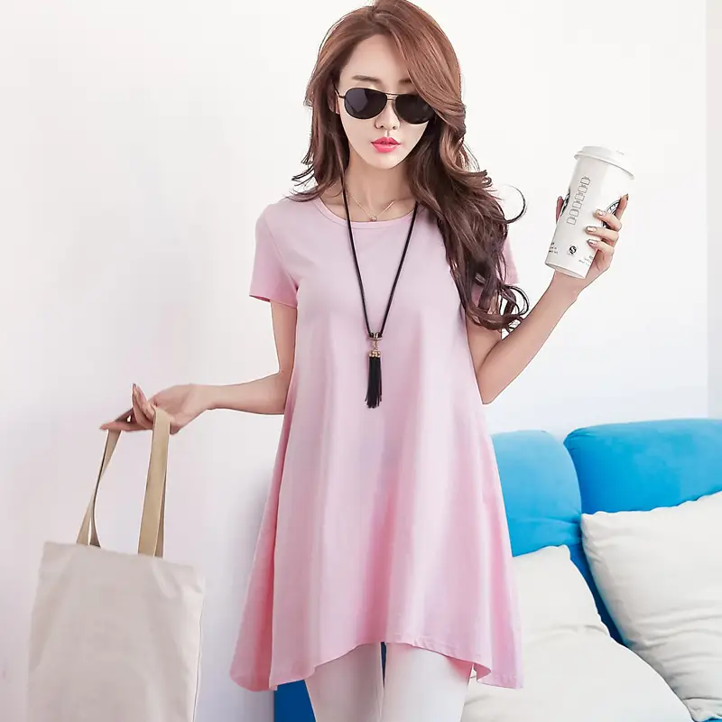2023 Summer Cotton T-Shirt Women Large Irregular Swing - Image 12