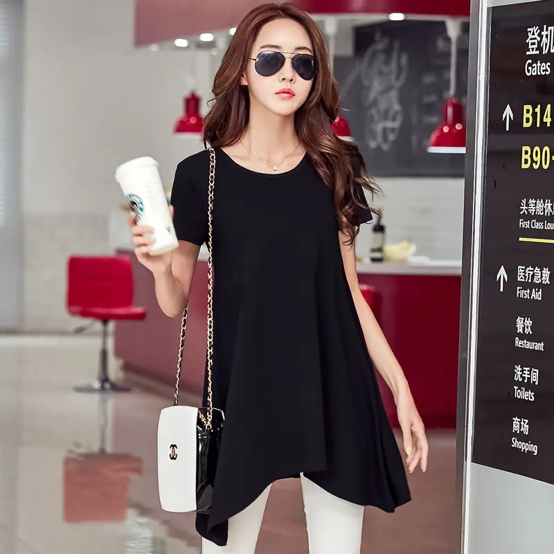 2023 Summer Cotton T-Shirt Women Large Irregular Swing - Image 14