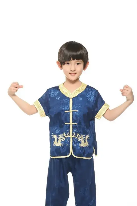 White Silk Plaid Chinese Tang Suit for Boys Summer Autumn — feature 10