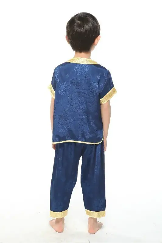 White Silk Plaid Chinese Tang Suit for Boys Summer Autumn — feature 11