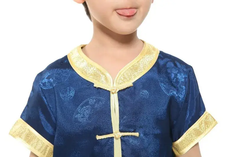 White Silk Plaid Chinese Tang Suit for Boys Summer Autumn — feature 12