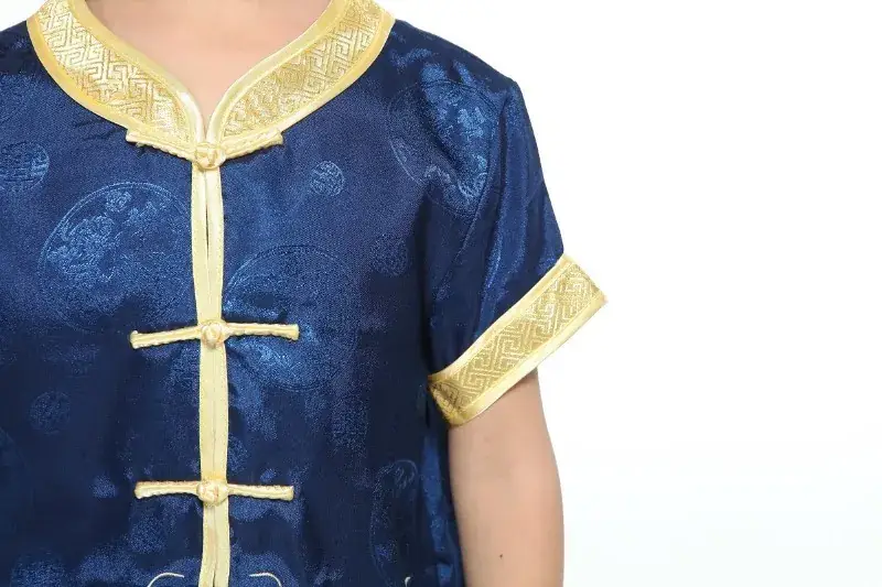 White Silk Plaid Chinese Tang Suit for Boys Summer Autumn — feature 13