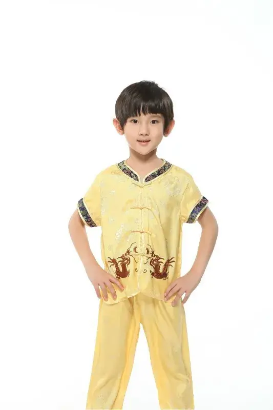 White Silk Plaid Chinese Tang Suit for Boys Summer Autumn — feature 18