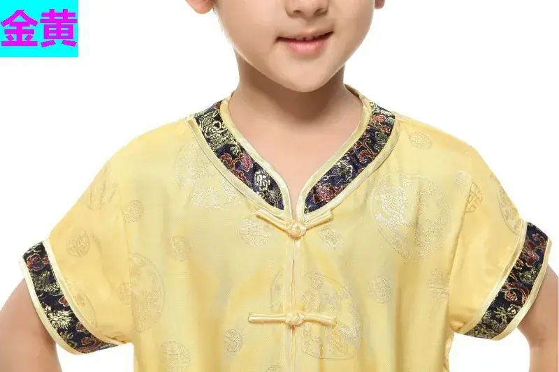White Silk Plaid Chinese Tang Suit for Boys Summer Autumn — feature 20