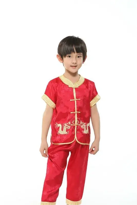 White Silk Plaid Chinese Tang Suit for Boys Summer Autumn — feature 3
