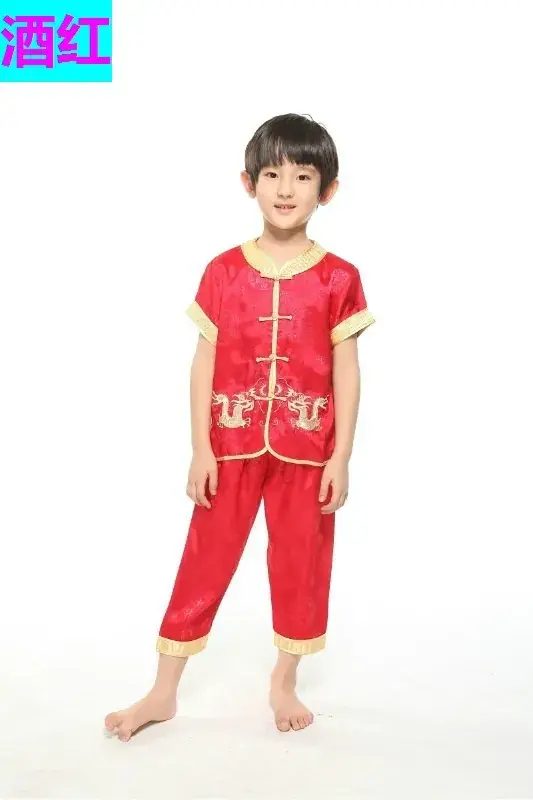 White Silk Plaid Chinese Tang Suit for Boys Summer Autumn — feature 4