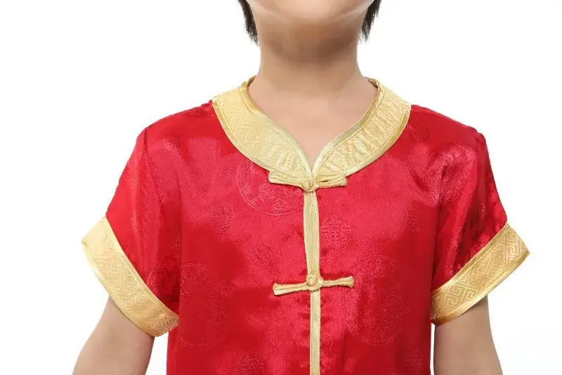 White Silk Plaid Chinese Tang Suit for Boys Summer Autumn — feature 5