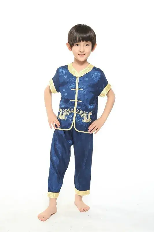 White Silk Plaid Chinese Tang Suit for Boys Summer Autumn — feature 8