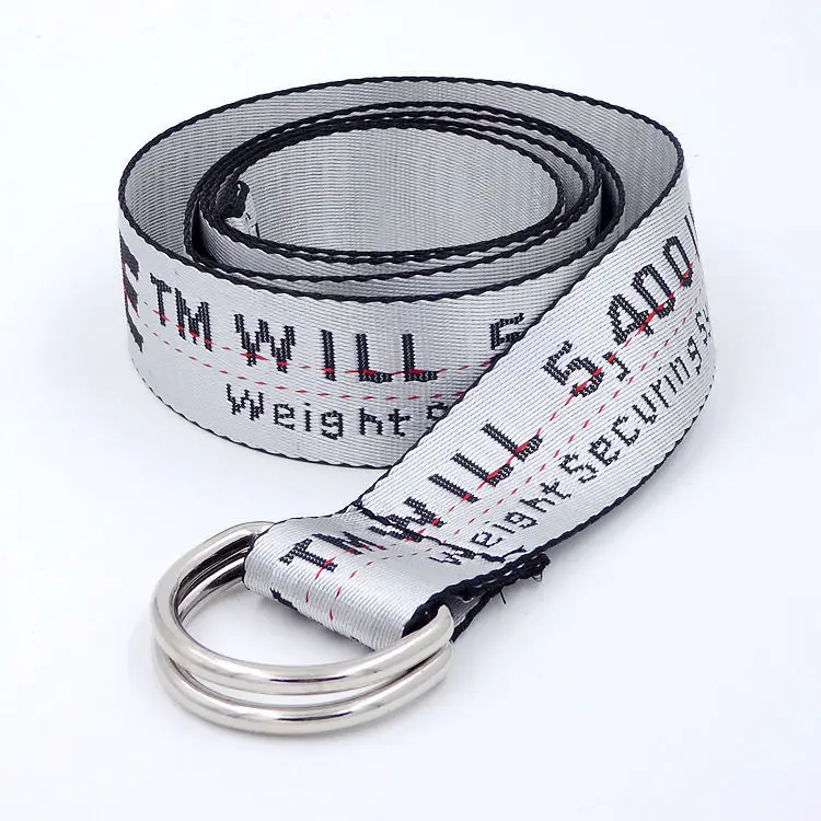 English Letter Printed Canvas Belt Double Ring Keychain Belt - Image 5