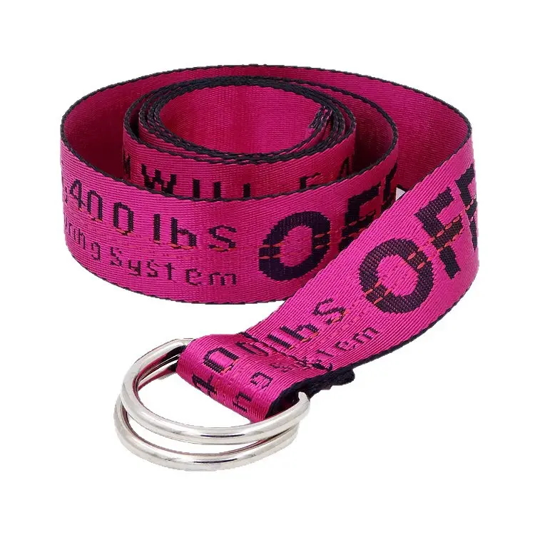 English Letter Printed Canvas Belt Double Ring Keychain Belt - Image 10