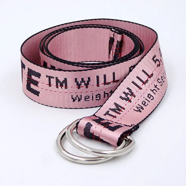 English Letter Printed Canvas Belt Double Ring Keychain Belt - Image 4