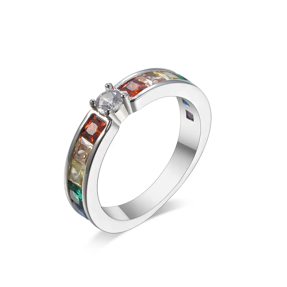 Copper Inlay Colorful Zircon Ring Single Row Full Diamond