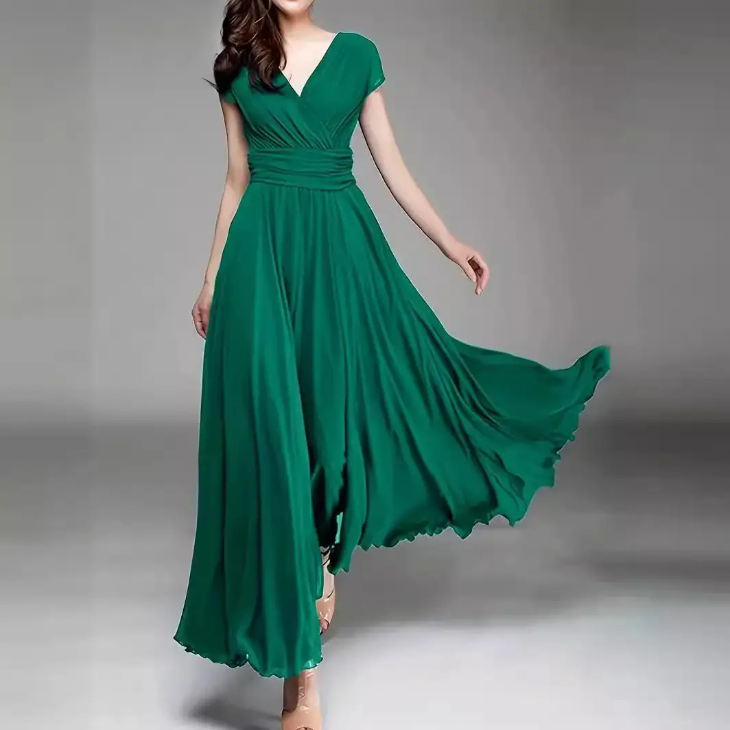 Purple V-Neck Chiffon Gown Dress for Women