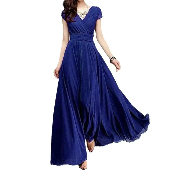Purple V-Neck Chiffon Gown Dress for Women