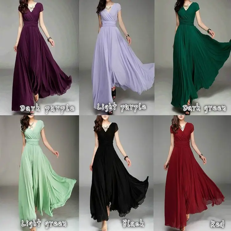 Purple V-Neck Chiffon Gown Dress for Women — feature 13