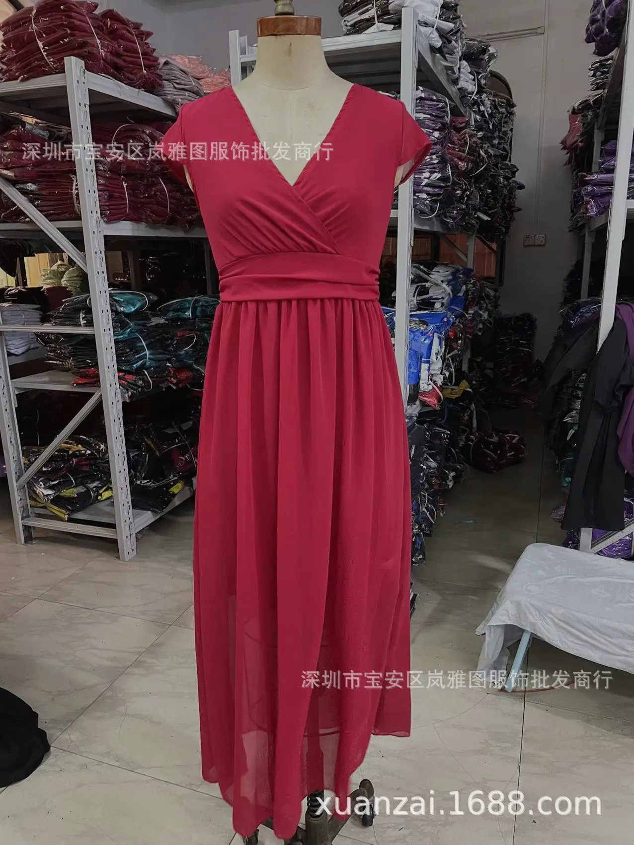 Purple V-Neck Chiffon Gown Dress for Women — feature 14