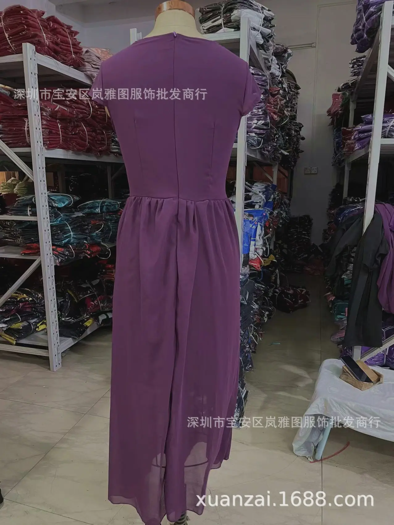 Purple V-Neck Chiffon Gown Dress for Women — feature 29