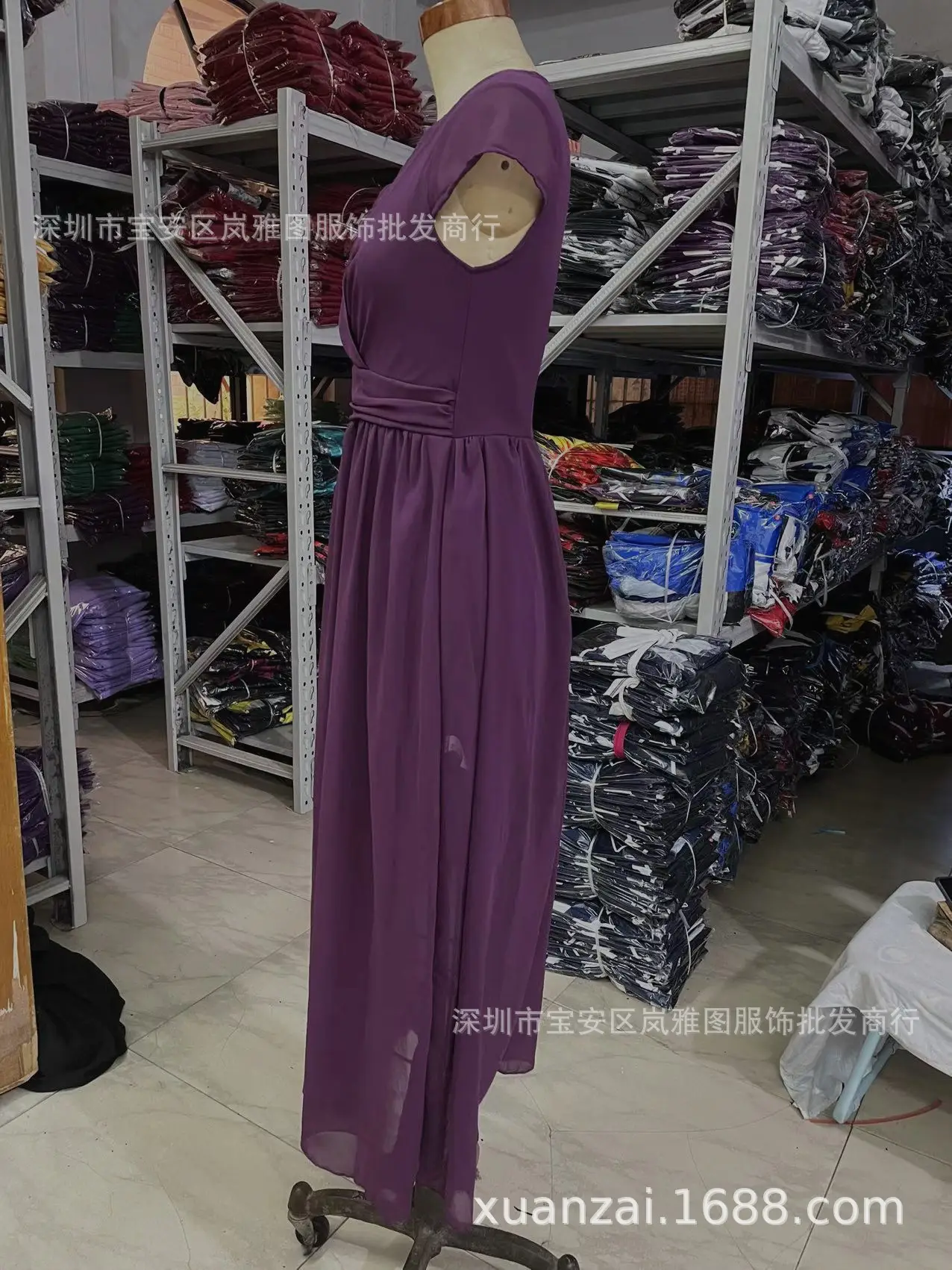 Purple V-Neck Chiffon Gown Dress for Women — feature 30