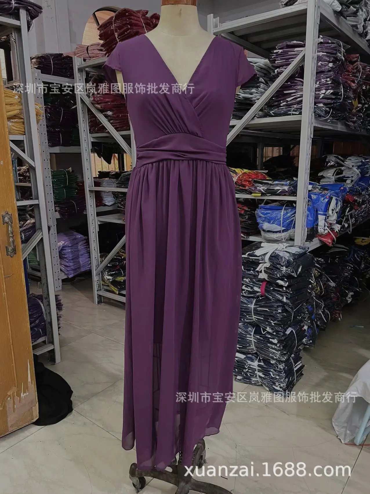 Purple V-Neck Chiffon Gown Dress for Women — feature 31