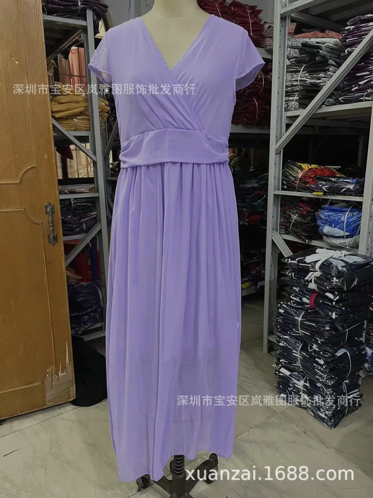Purple V-Neck Chiffon Gown Dress for Women — feature 32
