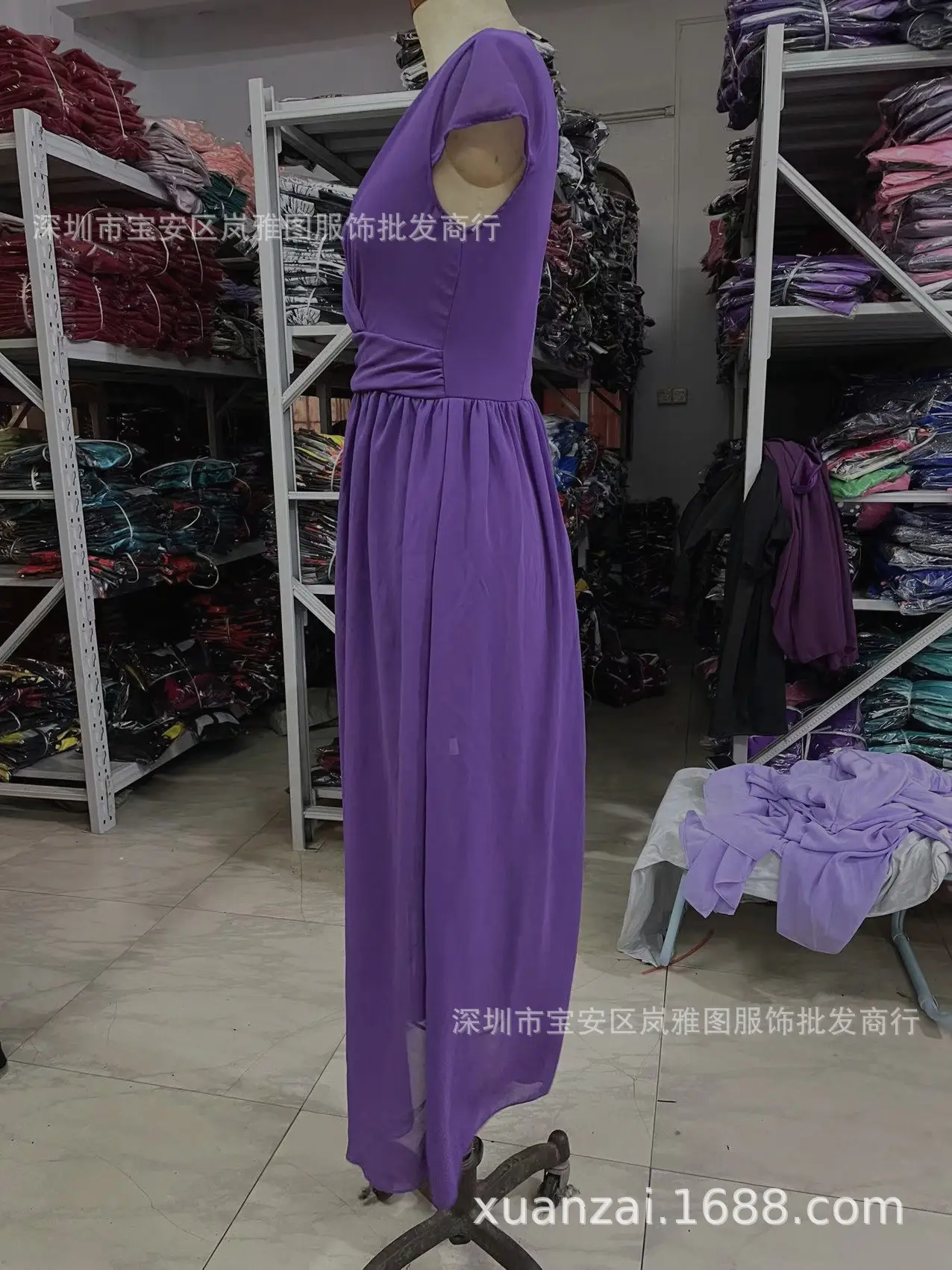 Purple V-Neck Chiffon Gown Dress for Women — feature 45