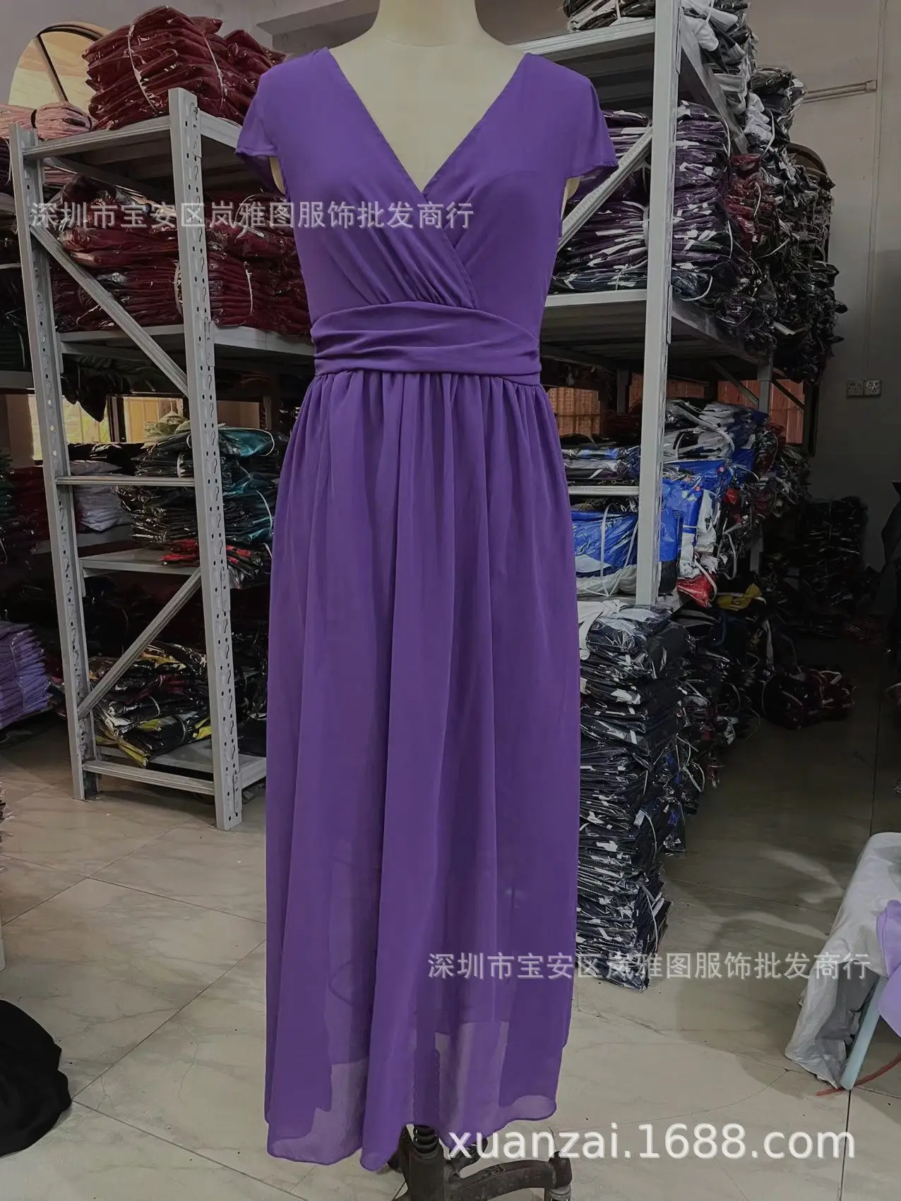 Purple V-Neck Chiffon Gown Dress for Women — feature 46