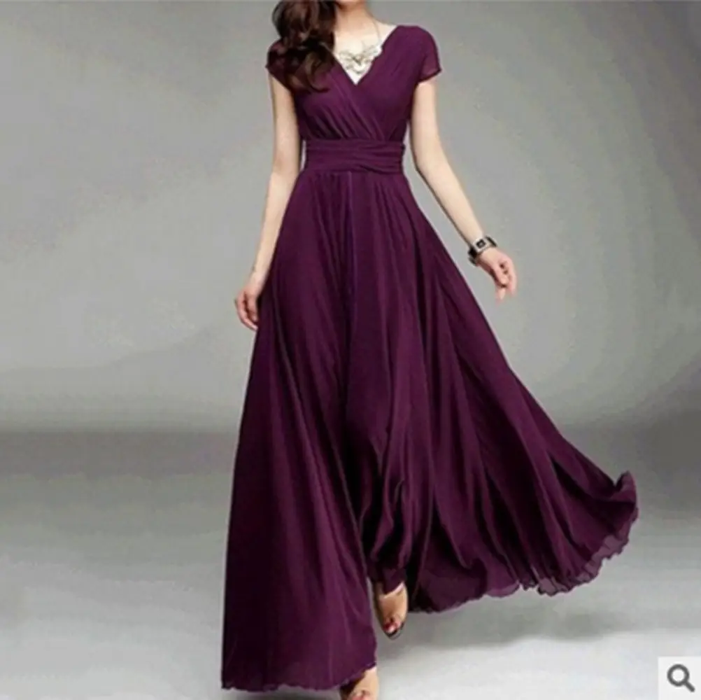 Purple V-Neck Chiffon Gown Dress for Women — feature 47