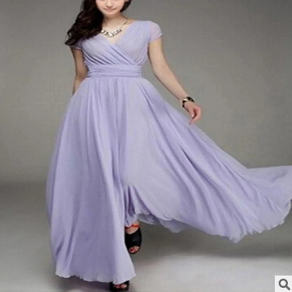 Purple V-Neck Chiffon Gown Dress for Women — feature 48