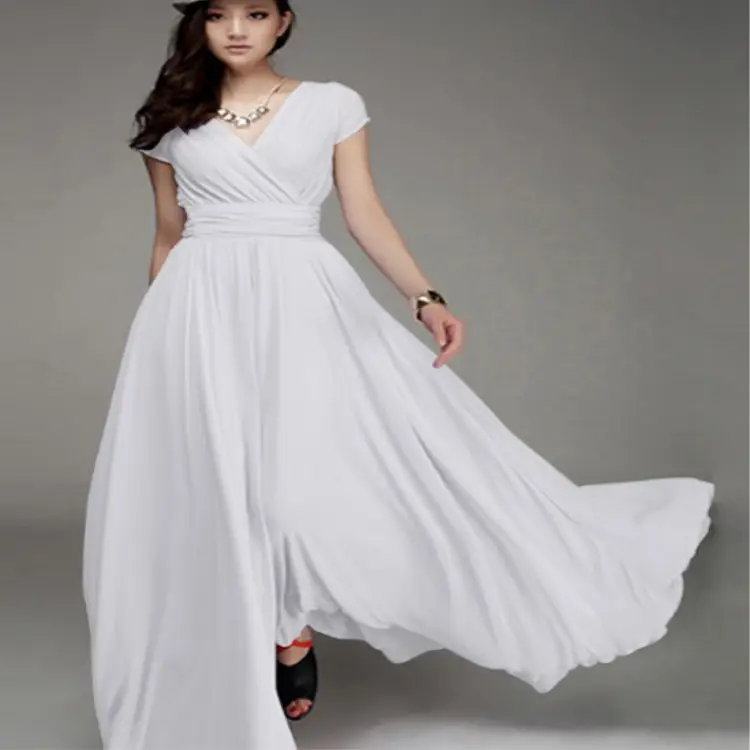 Purple V-Neck Chiffon Gown Dress for Women — feature 49