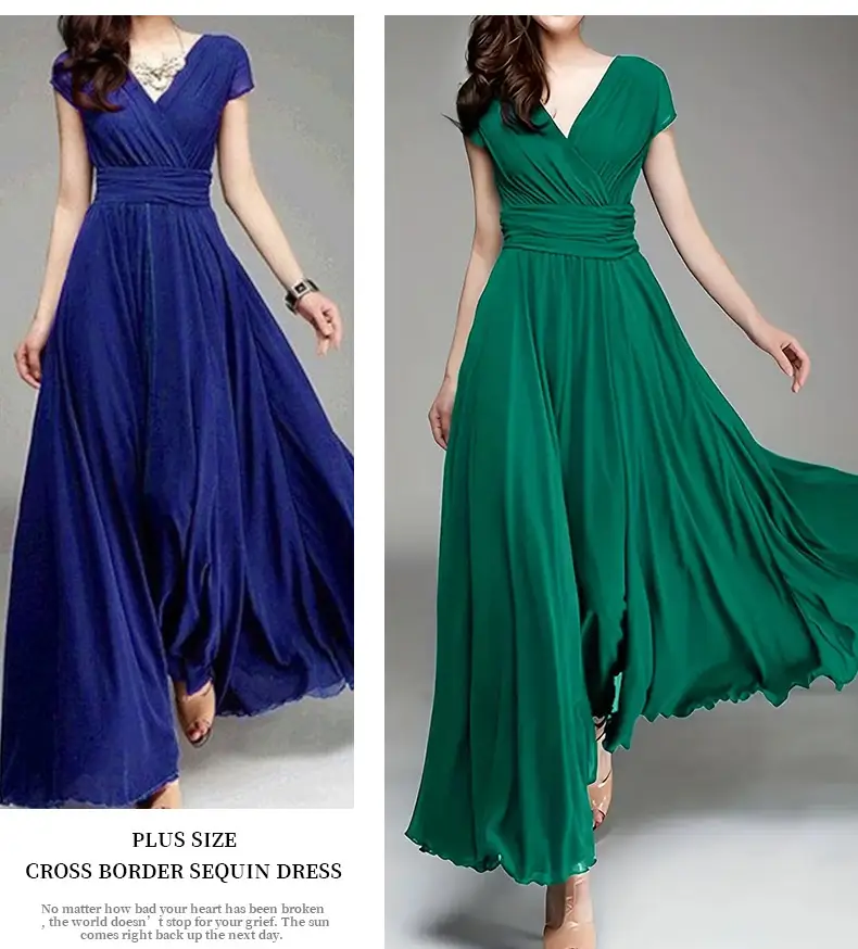 Purple V-Neck Chiffon Gown Dress for Women — feature 5