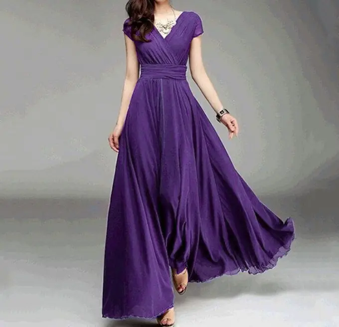 Purple V-Neck Chiffon Gown Dress for Women — feature 50