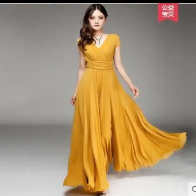 Purple V-Neck Chiffon Gown Dress for Women