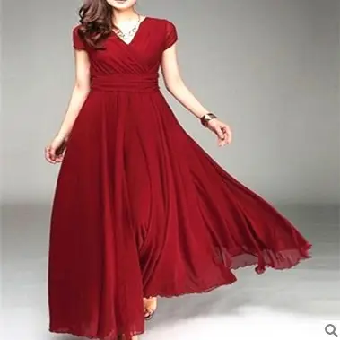 Purple V-Neck Chiffon Gown Dress for Women