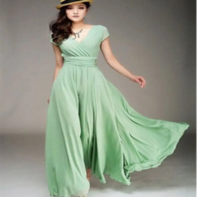 Purple V-Neck Chiffon Gown Dress for Women