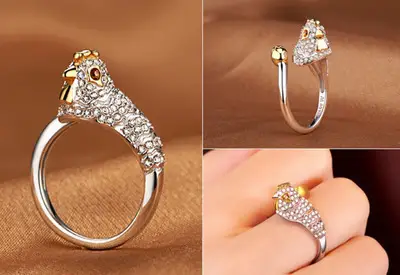 Full Diamond Zodiac Ring with Green Leaf Design - Image 10