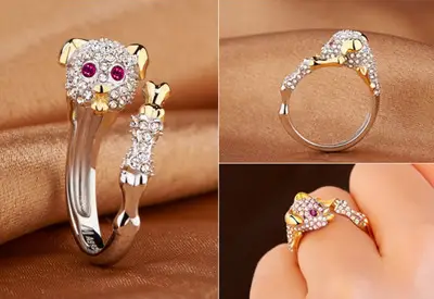 Full Diamond Zodiac Ring with Green Leaf Design - Image 11