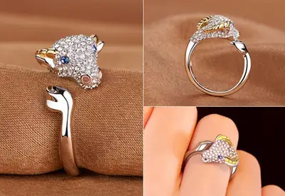 Full Diamond Zodiac Ring with Green Leaf Design - Image 2