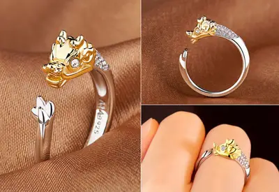 Full Diamond Zodiac Ring with Green Leaf Design - Image 5