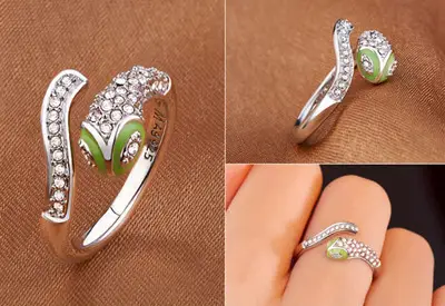 Full Diamond Zodiac Ring with Green Leaf Design - Image 6