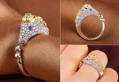 Full Diamond Zodiac Ring with Green Leaf Design - Image 7
