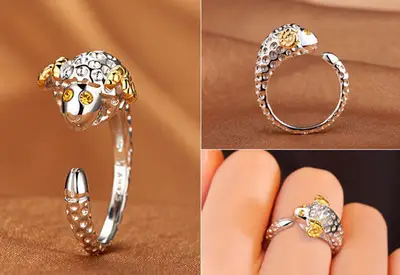 Full Diamond Zodiac Ring with Green Leaf Design - Image 8