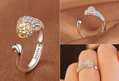 Full Diamond Zodiac Ring with Green Leaf Design - Image 9